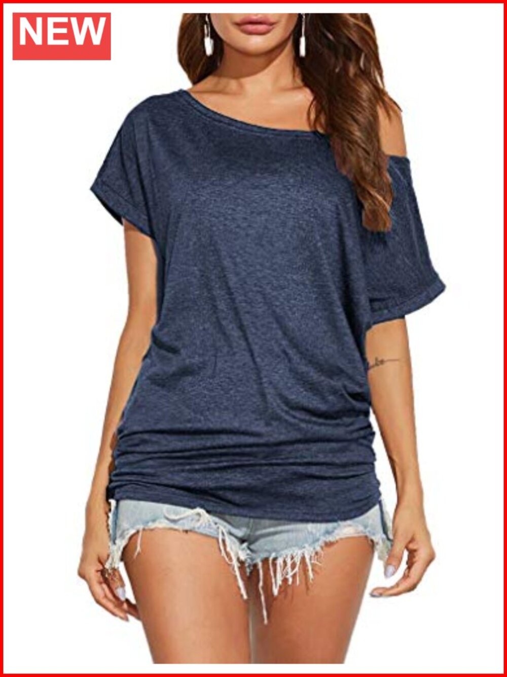 Women's Off Shoulder Short Sleeve Tunic Top Casual Loose Fit Summer Tee